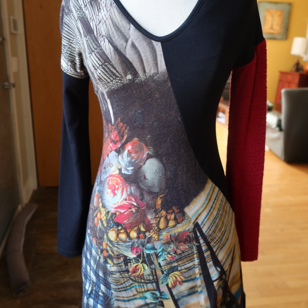 $375 Save The Queen Fit N Flare Dress In Black & Red Abstract Print Italy Sz Xs